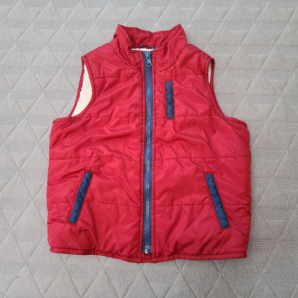 Baby Gap Size 4T Toddler Boys Girls Red Blue Accents Puffer Vest Sherpa Lined